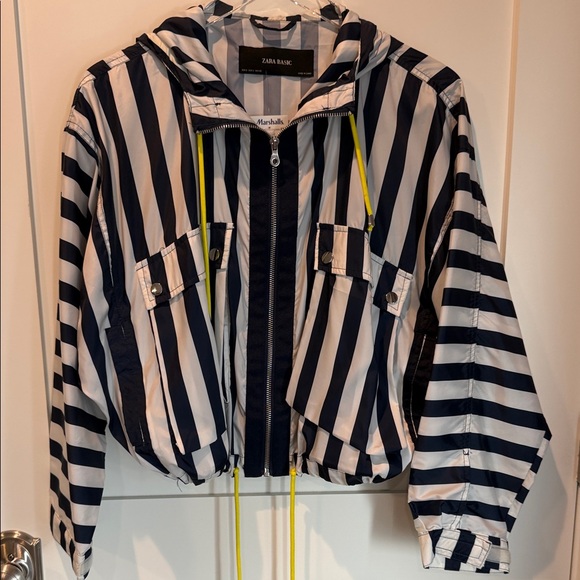 Zara Jackets & Blazers - Zara Basic Blue and White Striped Jacket/Wind Breaker  NWT’s